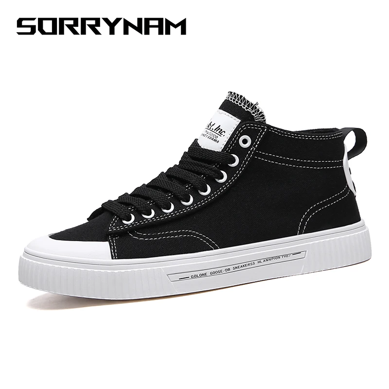 

Vulcanize Casual Flats Summer Shoes Men Lace Up Walking Canvas Shoes High Top White Men sneakers Shoes Fashion