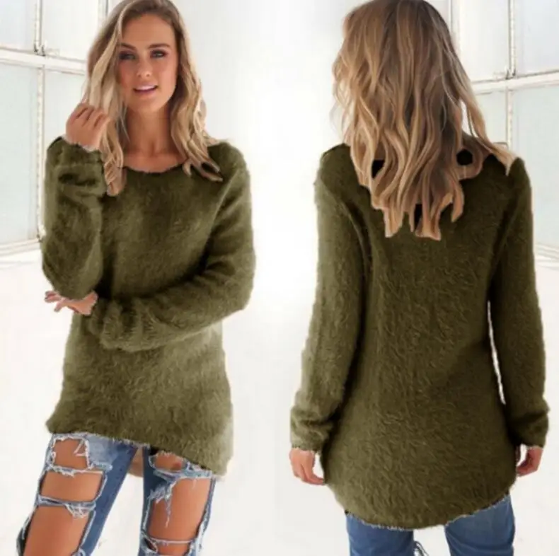 Осенне-зимний вязаный свитер женский пуловер с круглым вырезом и длинным рукавом женский свободный теплый свитер размера плюс женский длинный свитер
