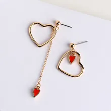 2017 Trendy Asymmetry Earings Fashion Jewelry Sweety Alloy Hollow Heart Metal Chain Boucle D'oreille Pendante Femme Brinco
