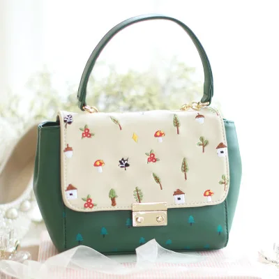 

Fresh Chains Flap ENSSO Embroidery Mushrooms Floral Tree Prints Faux Leather PU Women's Messenger Crossbody Shoulder Bags Totes