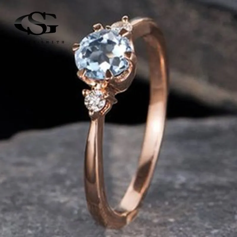 

GS Flower Jewelry Small White Zircon Stone Finger Ring Lady Dainty Thin Rose Gold Color Romantic Wedding Rings For Women Lady R5