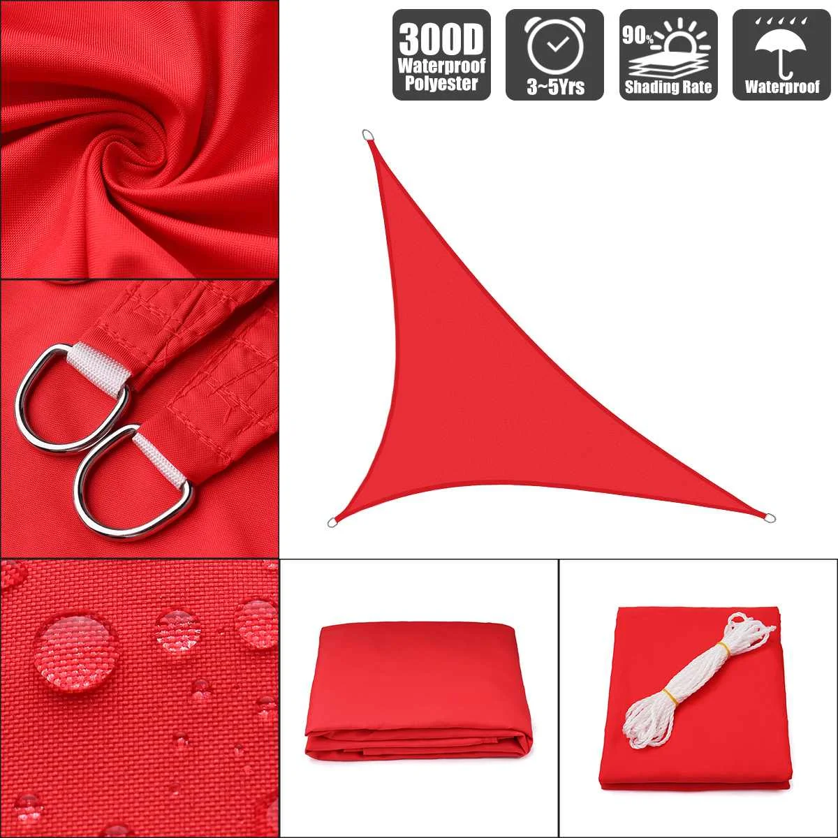 300D Waterproof Polyester Awning Sun shading net Sun Shade Sail Outdoor Sun Shelter Bright Red color - Цвет: 3x4x5m