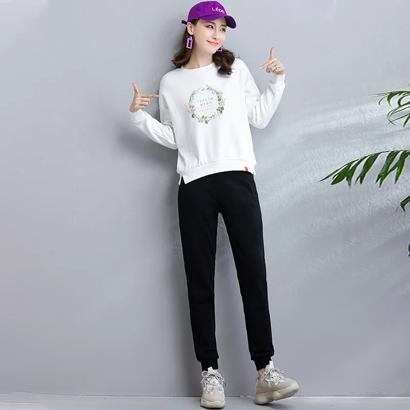 

2019 New Fashion Large size Women Pajama Set Printing Cartoon Pink Pullover Long Sleeven For Women.