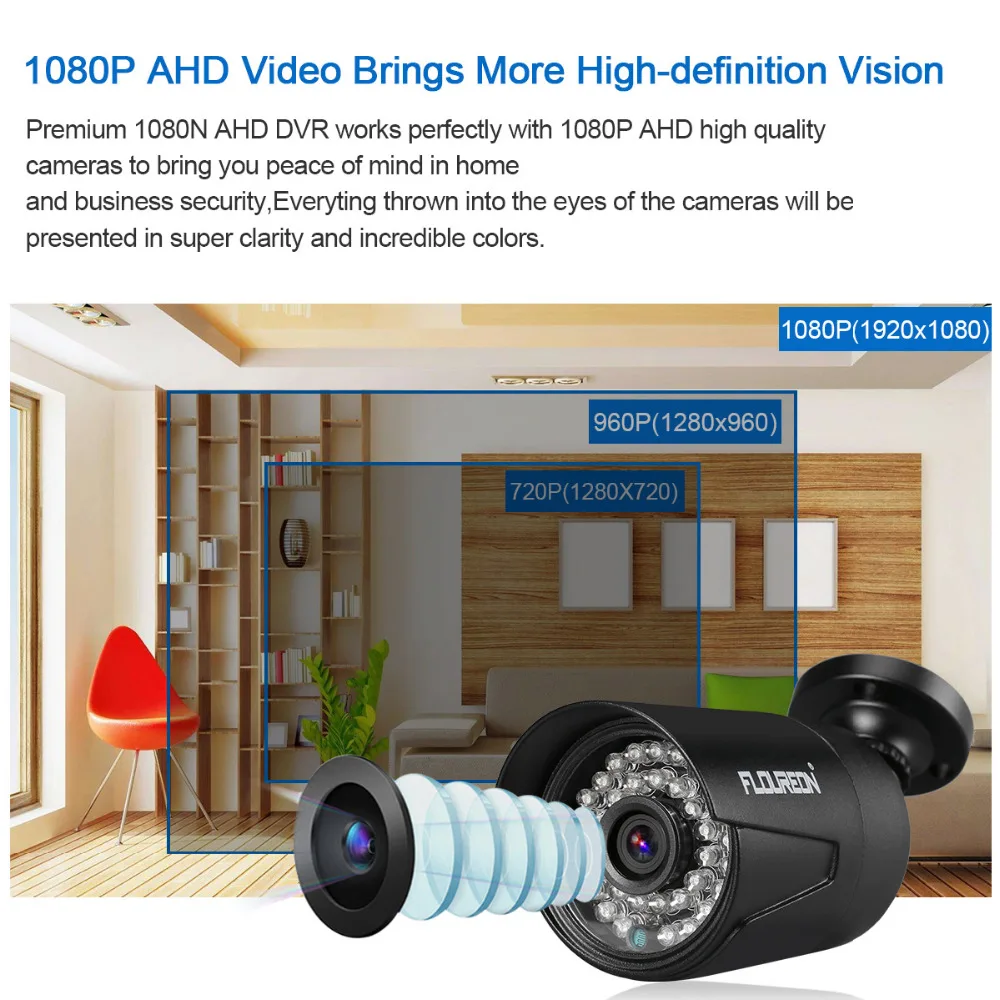 FLOUREON 10 шт. AHD 1080P 3000TVL PAL водонепроницаемый наружный CCTV DVR 2.0MP камера безопасности Система видеонаблюдения ночное видение