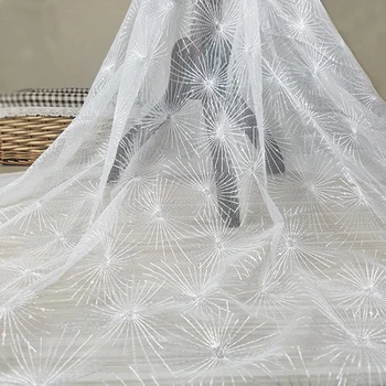 

5Yards White African Lace Fabric Sun Flower Embroidered Nigerian Laces Fabric High Quality French Tulle Lace Fabric With Sequins