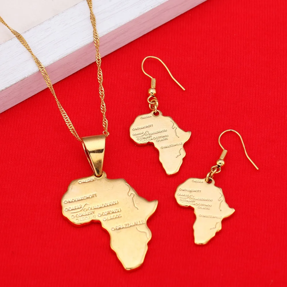 

24k Gold Color Brass African Map Jewelry Set For Africa Women Wedding Party