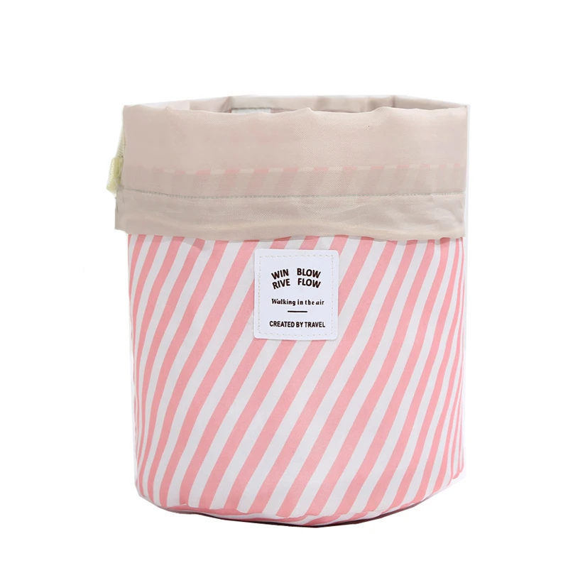 

New Round Women Makeup Bag Travel Make Up Organizer Cosmetic Bag Female Storage Toiletry Kit Case Oxford Cloth Cylinder Bag