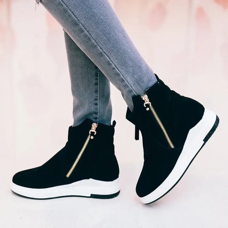 

Big Size 11 12 13 European and American wind round head side zipper waterproof platform boots leisure
