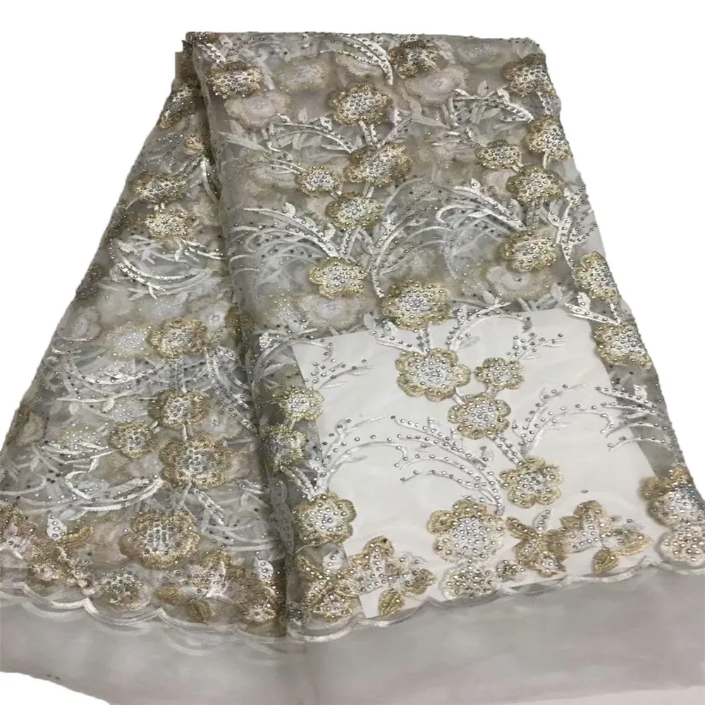 

5yards High quality African lace fabric with stones French lace fabric Nigerian Net lace fabric for dress X717-2