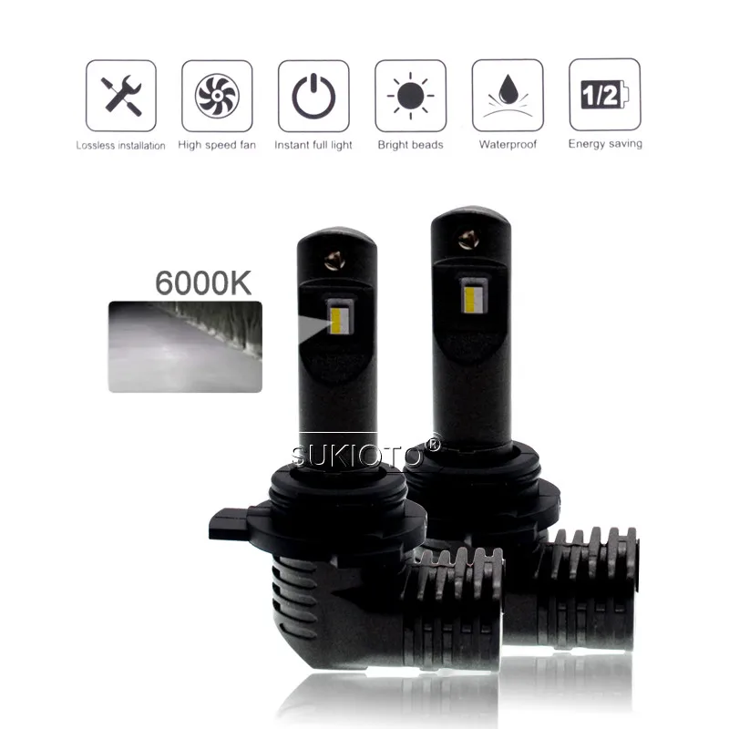 SUKIOTO 2PCS Mini LED car headlamp Bulb 9005 9012 HIR2 H7 H8HB3 H9HB4 H11 H16 5202PSX24WP13WPSX26W 6000k 5200lm 12V 35W LED (10)