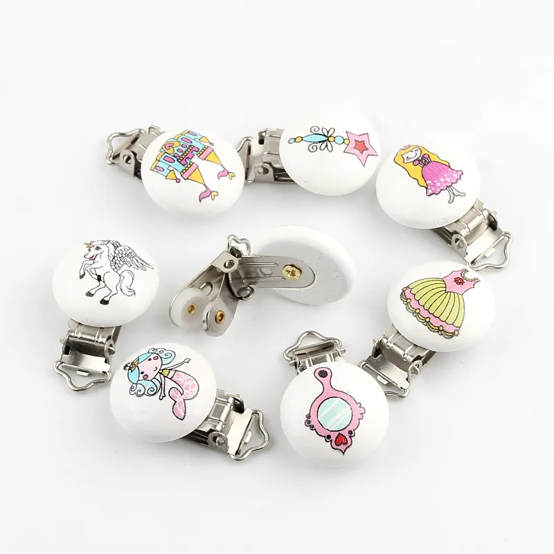 

10pcs Girl Style Baby Pacifier Clips Holders Cute Infant Soother Clasps Accessories Wood Metal for DIY Baby 44x29mm