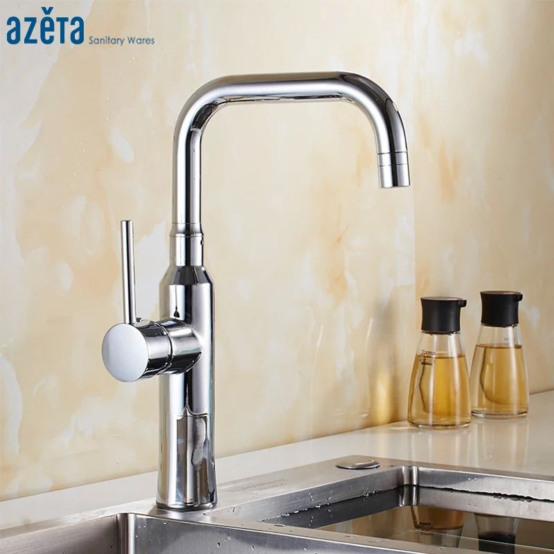 Azeta Modern Chrome Kitchen Tap Brass Material Mixer Deck Mounted Sink Faucet torneira cozinha AT9508 | Обустройство дома