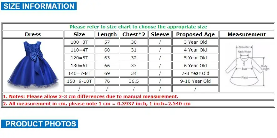 Size Chart For 3 Year Old