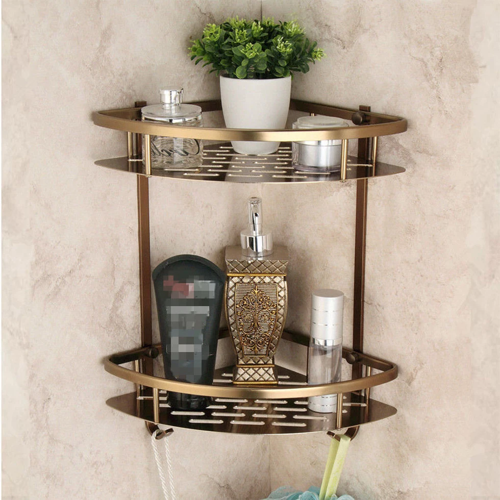Wall Antique Bronze Bathroom Triangle Shelves Dual Tier Corner Aluminum Shelf Shower Basket Etagere Mural Shower Caddy Repisa Bathroom Shelves Aliexpress