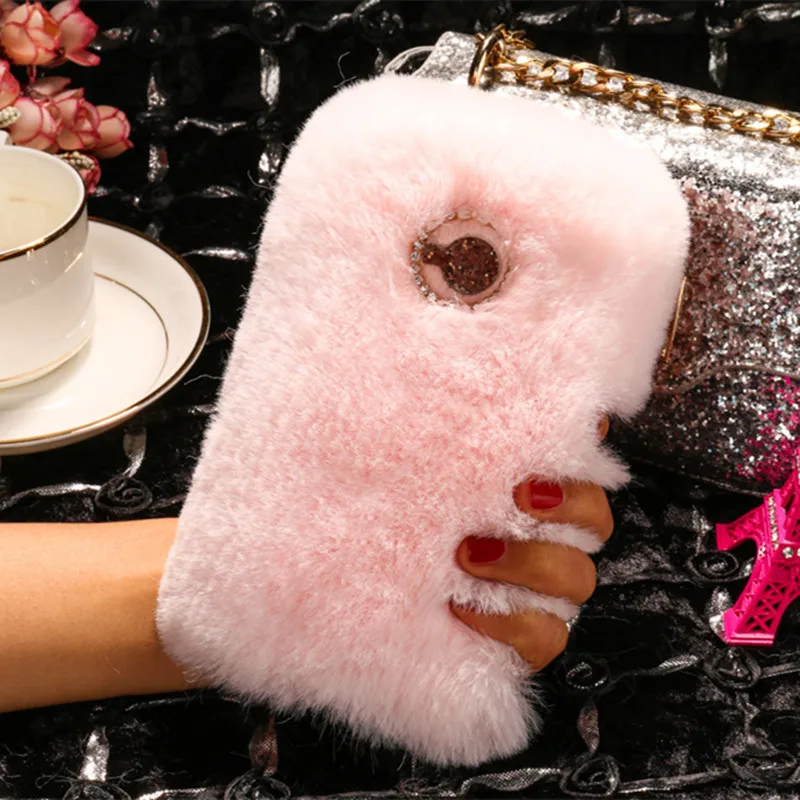 

Rabbit Warm Fur Case For HTC Desire 12 Plus U11 U12 Lift plus Back Covers for HTC One M10 M9 M8 M7 Phone Case Bling Dimand Shell