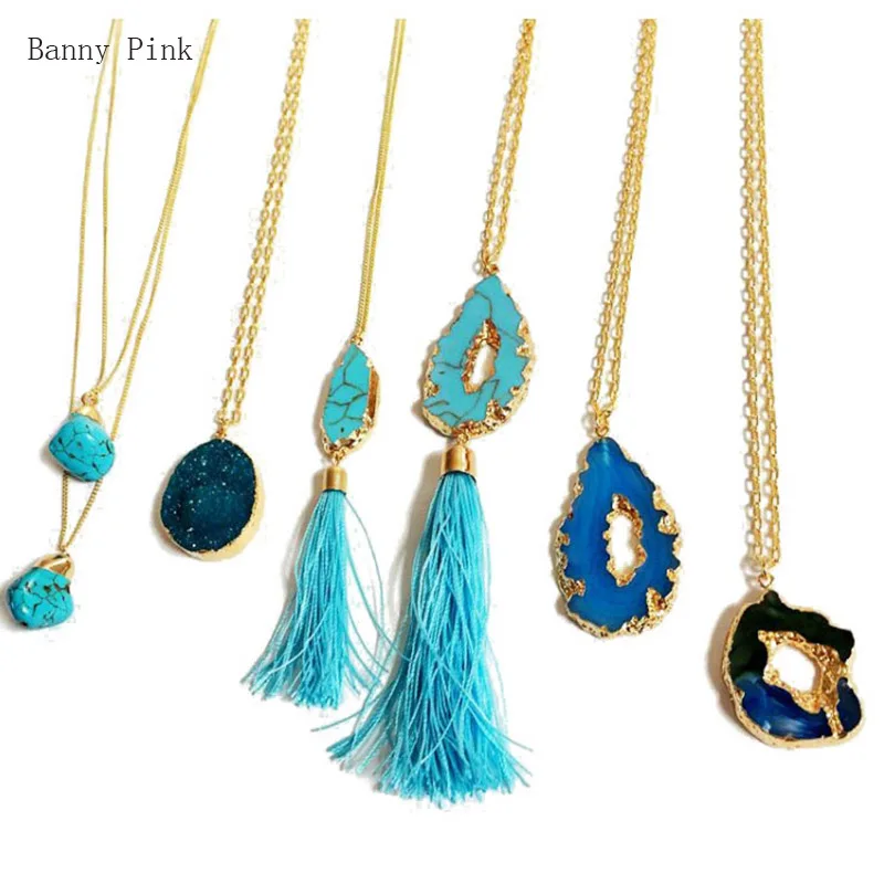 

Bohemia Geo Synthetic Stone Pendant Necklace For Women Gift Cute Pendant Metal Chain Necklace Fashion Jewelry Colliers Colar