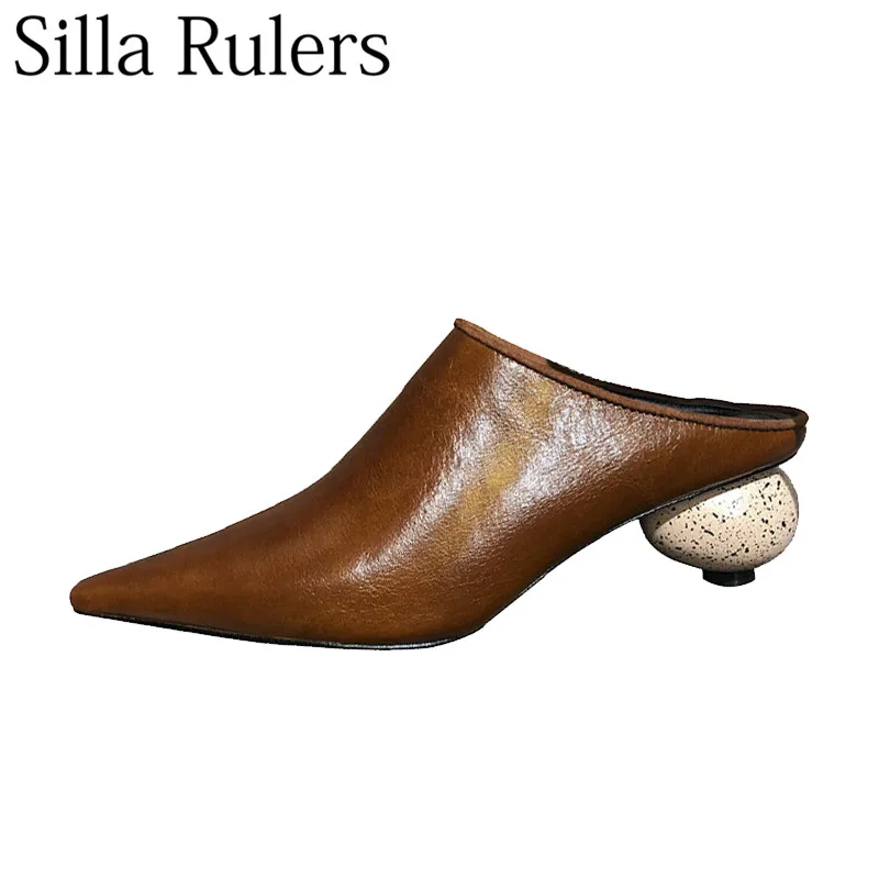 Silla Rulers 2018 New Fashion Muller Slippers Woman Sexy Pointed Toe Half Slippers Personality Round Heel Women's Slippers