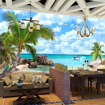 

Mediterranean Beach Seascape Photo Wallpaper Restaurant Living Room Backdrop Wall Mural 3D Non-Woven Home Decor Papel De Parede