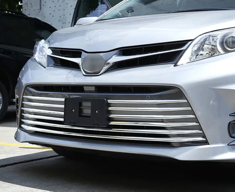 

ABS Chrome Car Front Gille Trim Auto Grille Decoration Cover Trims for Toyota Sienna 2018 2019 10pcs car accessories