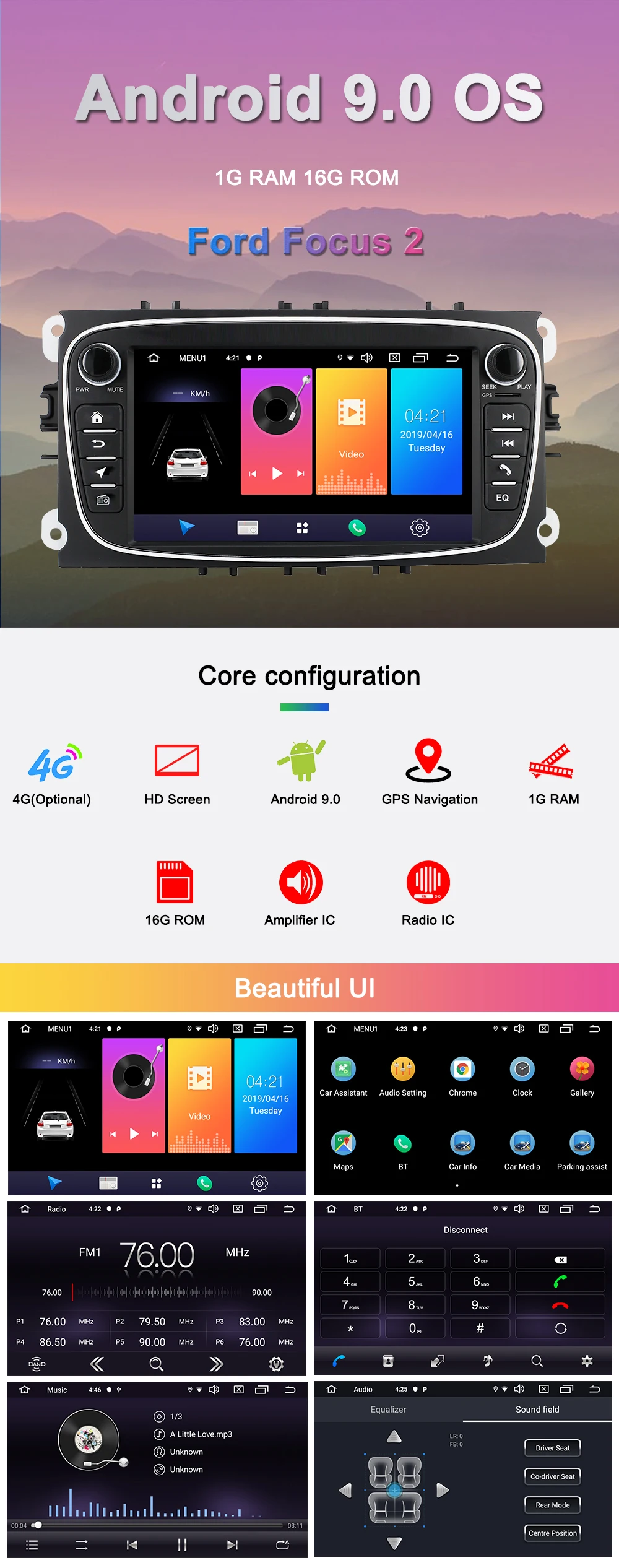 Best Navivox 2 Din Android 9.0 Car Multimedia Player for Ford Focus 2 3 2004-2011 Mondeo Galaxy S-max Kuga C-max Car Radio Navigation 1