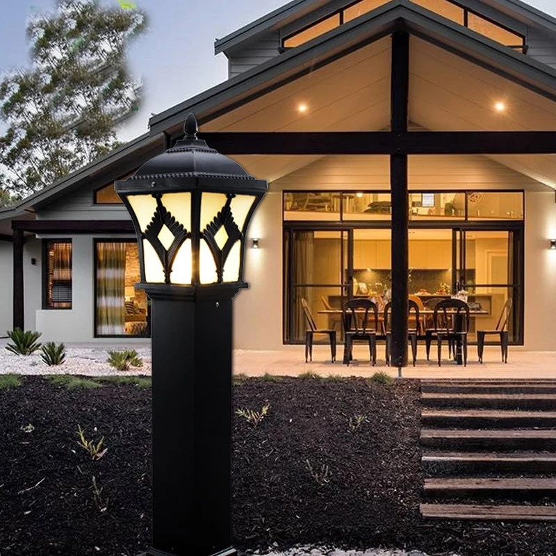 

Aluminum+Solar Power Post Lamp Outdoor Waterproof Landscape Corridor Porch Path Light Lamp Pillar Bollard Light E27 Bulb Include