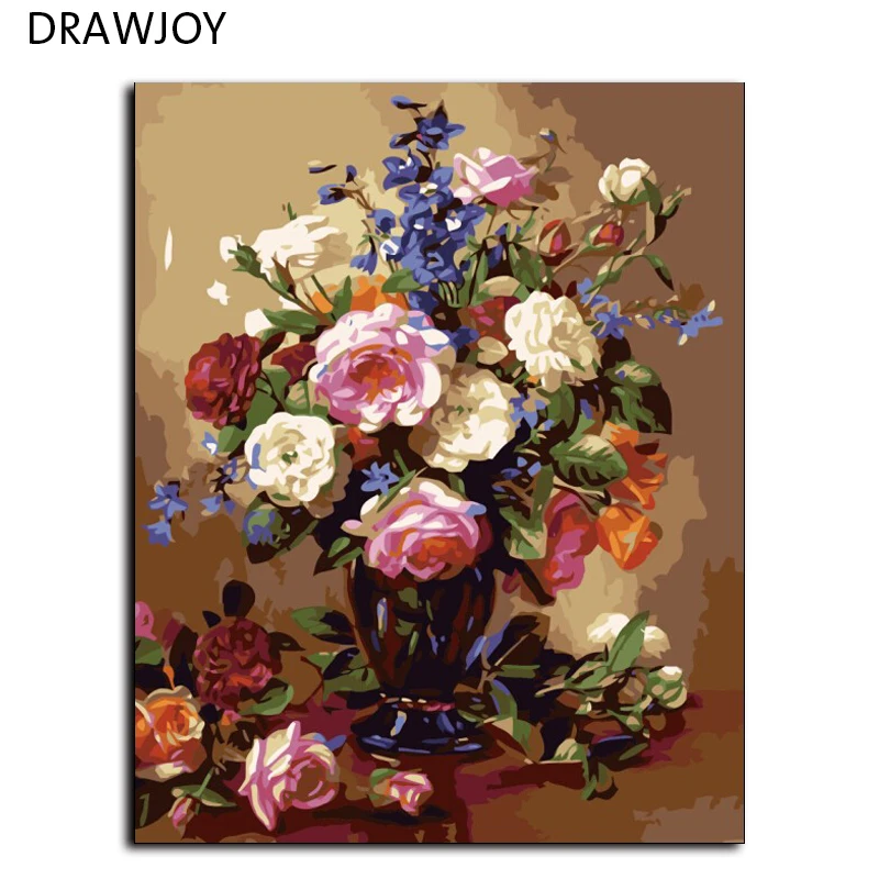 

DRAWJOY Frameless Wall Sticker Painting By Numbers Hand Painted On Canvas Oil Painting Wedding Decoration Of Flower 40*50cm G386