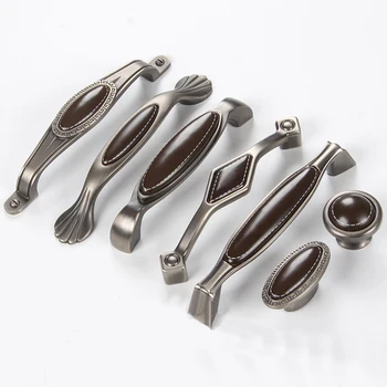 

Antique Dark brown Ceramic Cabinet Handles Zinc Alloy Drawer knobs Wardrobe Door Handle Simple European Furniture Hardware