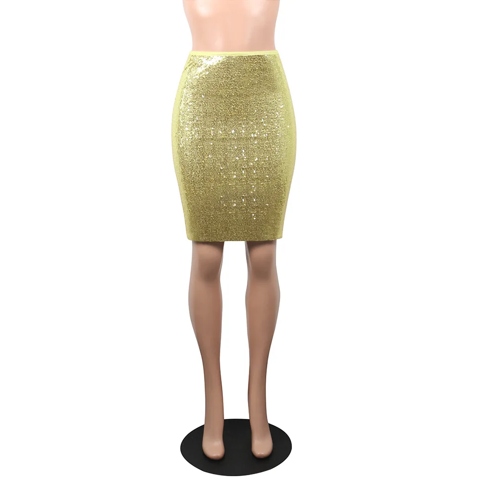 6 цветов, Весенняя женская облегающая юбка-карандаш до колена с блестящими блестками, винтажная Офисная Женская юбка с подкладкой K8699 - Цвет: Золотой