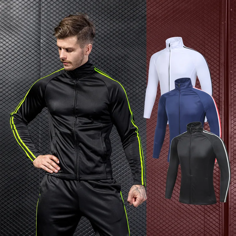 

New2018 Autumn Winter Fleece Wool warm men sports clothes coat long sleeve blouse Stripe sportswear GYM Jogging Running Jackets