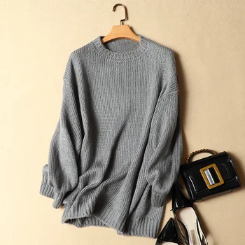 

o-neck women long pullovers 2019 summer new solid knitted lady loose thicken warm sweaters outwear coat tops