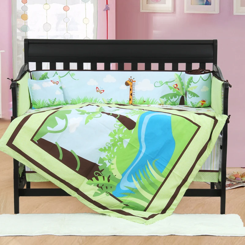 7pcs Embroidered Baby Cot Bedding Set For Bumper Cots Cute Baby