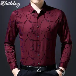 2019 slim fit Зима Толстые Мужская рубашка Camisa социальной masculina повседневное с длинным рукавом Цветочный хлопок Мужская одежда рубашки для