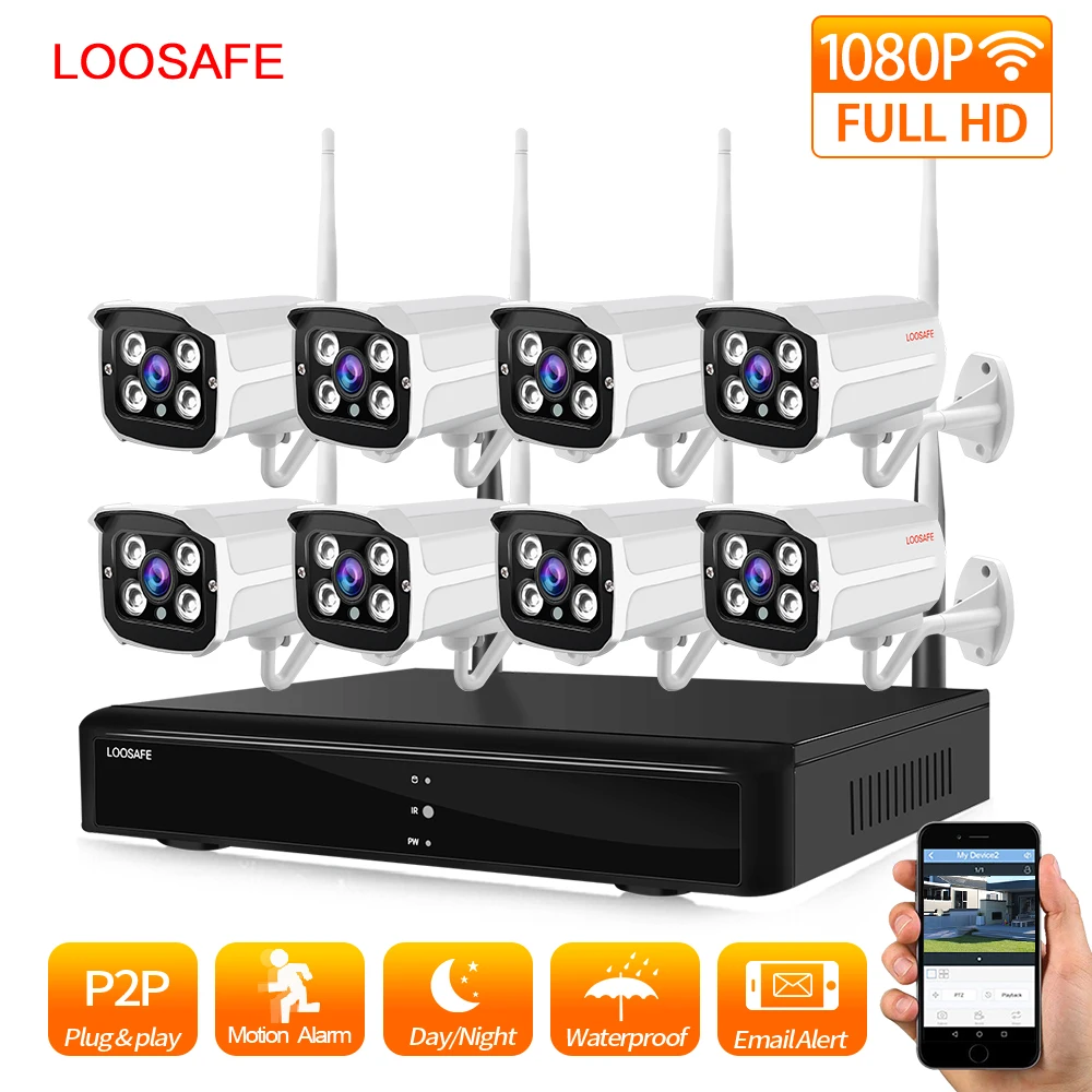 LOOSAFE 8CH 1080 P Беспроводной CCTV Камера Системы Беспроводной NVR комплект в/открытый IP66 день/ночь DIY ip-видеокамера наблюдения Системы