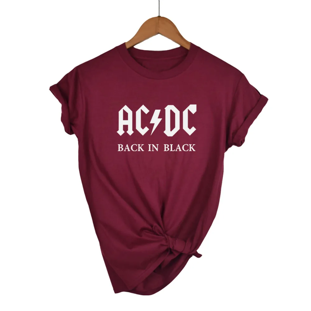 AC/DC Band Rock harajuku T Shirt Women's ACDC BLACK Letter Printed ...