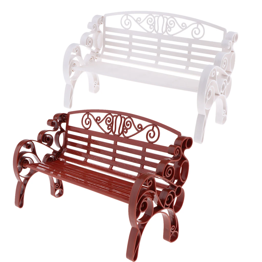 2pcs 1:6 Dollhouse Miniature Furniture Plastic Fairy Garden Patio Park Bench