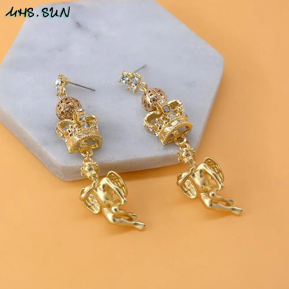 

MHS.SUN Baroque vintage women drop earrings gold angel crystal dangle earrings for female jewelry 1pair/ot high quality