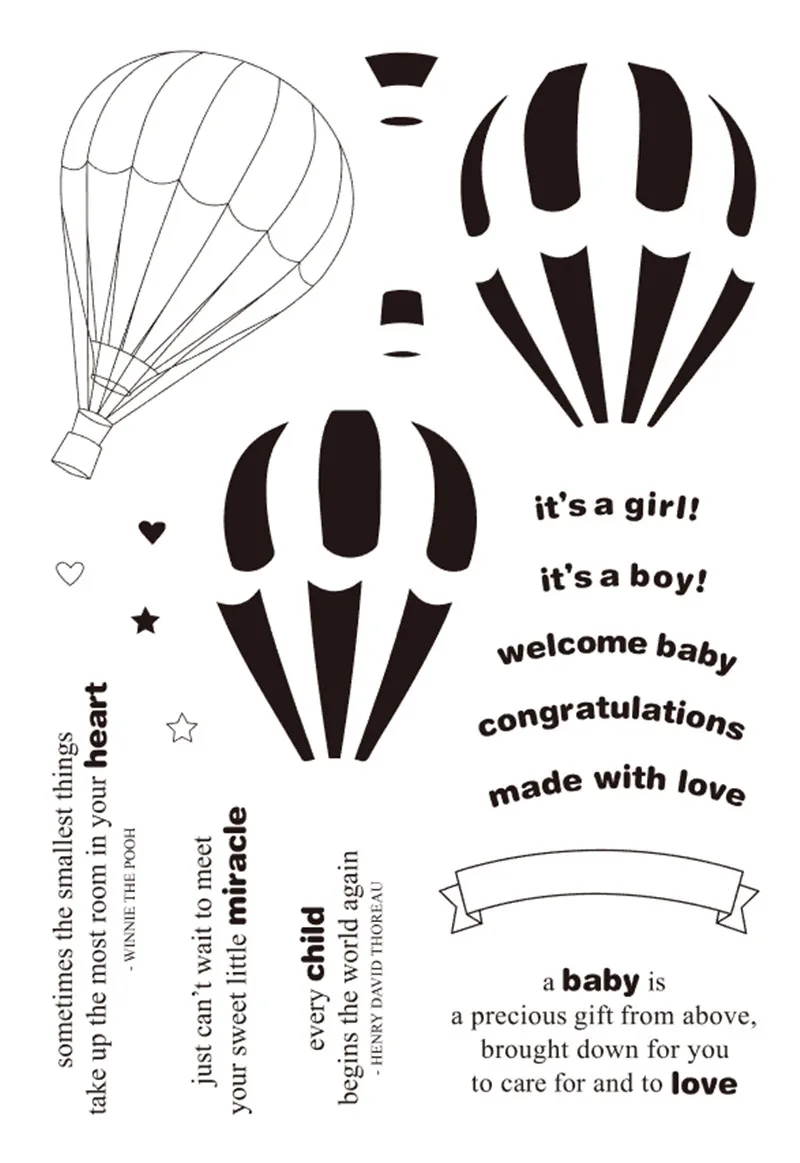 11x16 Black and white parachute Transparent Clear Stamps for Scrapbooking DIY Card Making Cutting Crafts Stencil |