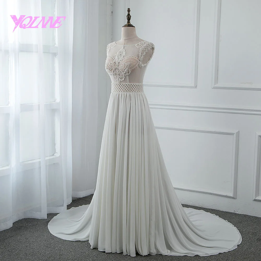 YQLNNE Иллюзия вышитое свадебное платье шифон Бисероплетение молния сзади Свадебное Платье