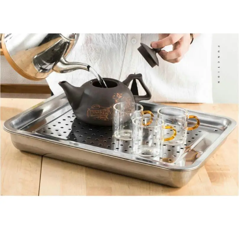 

"King Tea Mall" Rectangle Stainless Steel Tea Tray with Water Tank 5 Variations for Chinese Gongfu Chadao, Teawares, Teasets,