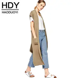 HDY Haoduoyi модное однотонное пальто цвета хаки для женщин с коротким рукавом и отложным воротником Женское пальто повседневное тонкий