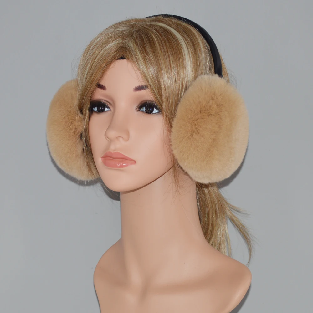 Hot Sale Women Winter Natural Real Rex Rabbit Fur Earmuffs Fashion Warm Plush Rex Rabbit Fur EarMuff Brand Real Fur Earflap