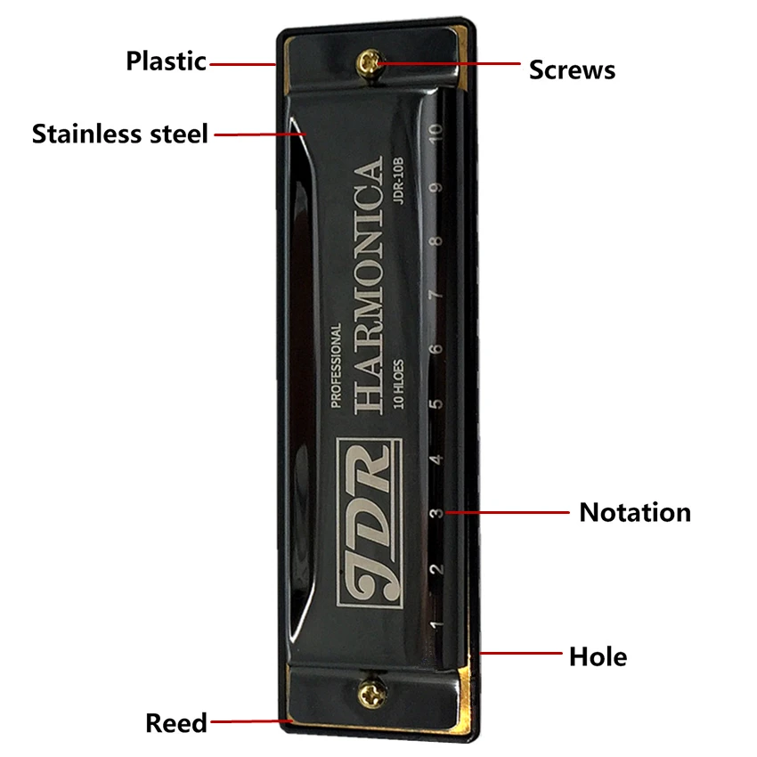 JDR, диатонический стандарт, 10 отверстий, губная гармоника, рот, орган, чехол, арфа, мелодика, музыкальный инструмент, Ключ C для блюза, рок, джаз, фолк