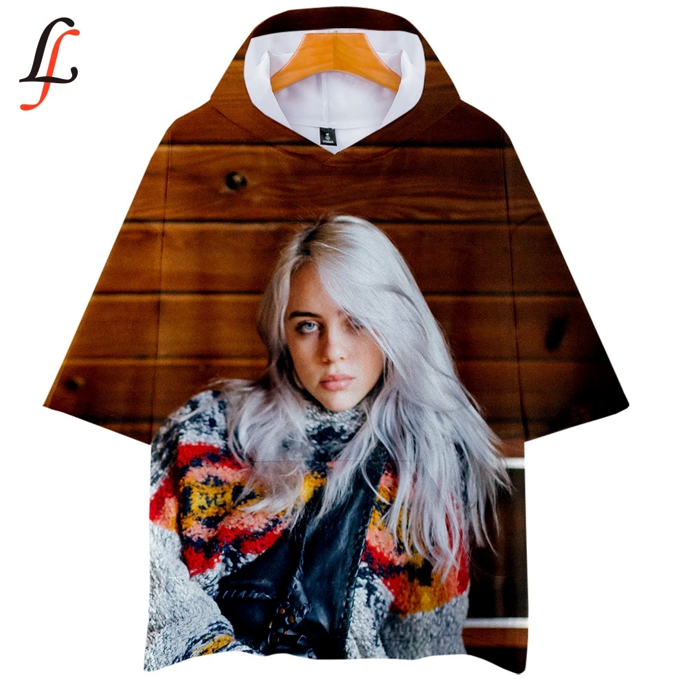 Женская/мужская футболка с капюшоном Billie Eilish Повседневная Уличная коротким