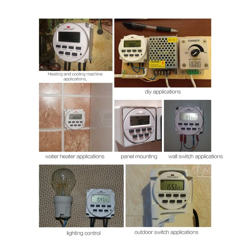 SINOTIMER AC 220V Weekly 7 Days Programmable Digital Time Switch Power Energy Meters Relay Timer Control Din Rail Mount