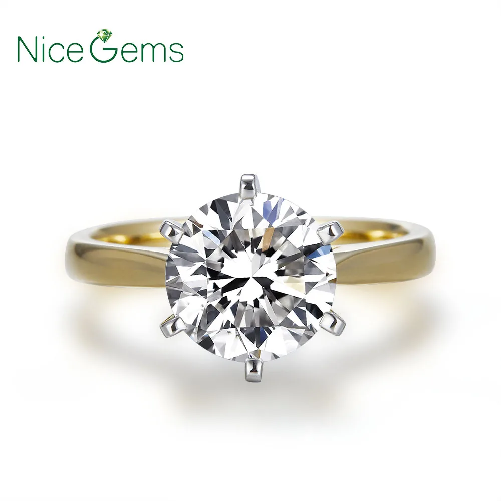 NiceGems 14K 585 из золота двух цветов обручальное кольцо для женщин центр 2ct или 1ct Moissanite Золотое кольцо