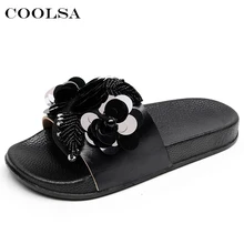 Coolsa/летние женские пляжные шлепанцы; блестящие сандалии с цветами; плоский без скольжения; женские прозрачные шлепанцы с блестками; домашние Вьетнамки; повседневная обувь