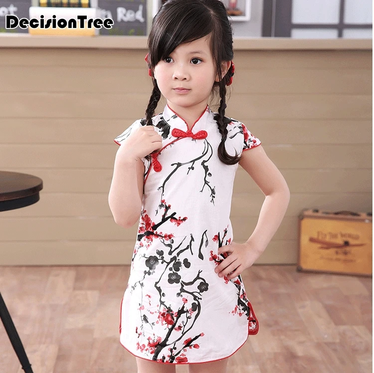 

2019 new vintage button baby girls dress floral mesh cute evening party princess dresses kids cheongsam child qipao clothes