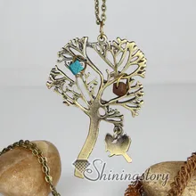 Brass bronze copper antique style tree pendant long chain necklaces for men and women unisex cheap fashion jewelry