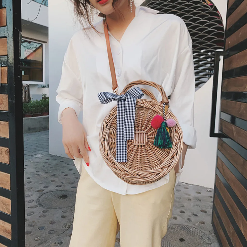 Пляжная сумка для телефона с замком через плечо женская пляжная сумка с кисточками улыбка бамбуковая корзина сумка-мешок квадратная сумка-мессенджер сумка 513