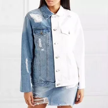 Потертая джинсовая женская куртка с карманом и длинным рукавом однобортное пальто пэчворк для женщин Осенняя Повседневная мода